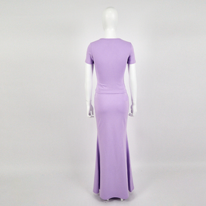 Produttore per abbigliamento personalizzato da donna 2 pezzi morbido girocollo oversize t-shirt a coste e <span class=keywords><strong>Maxi</strong></span> gonna autunno Set Loungewear - Product Image 4