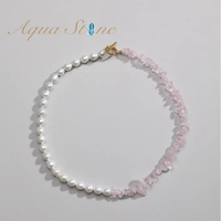 Collier avec pendentif en quartz rose pastel et perle d'eau douce de qualité AAAAA, matériau naturel, certifié CE ASTM REACH, bijoux de mode