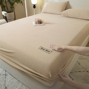 Milk Fleece <b>Fitted</b> <b>Sheet</b> 0.9m Thickened Solid Color Anti-Static Bedding Cover Mattress Protector - Product Image 3