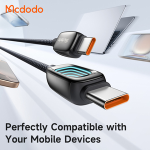 สายชาร์จเร็ว Mcdodo 040/041 100W USB-C to USB-C PD พร้อมไฟ Mirror Light สีฟ้าใส 5A วัสดุโลหะผสมสังกะสี ทนทา<span class=keywords><strong>น</strong></span> สายถักไนลอ<span class=keywords><strong>น</strong></span> สำหรับ <span class=keywords><strong>MacBook</strong></span> - Product Image 5