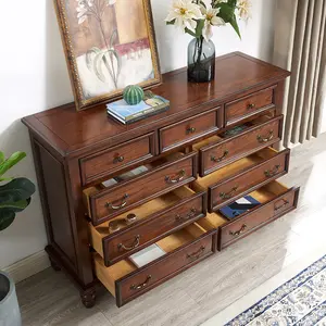 Factory Hot Sale American Style Wooden Dresser With Drawers Bedroom Cabinet With 9 Drawers Modern Simple Dresser Cabinet
