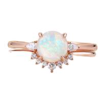 Forme ronde Blanc Opale Avec Blanc Zircon 925 Sterling Argent Offre Spéciale Anneau Ensemble
