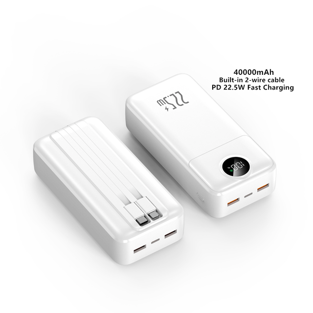 Custom Logo Low MOQ Power Bank 40000mAh with 2 Cables 22.5W PD Fast Charging Dual USB Type-C Digital Display Portable Charger
