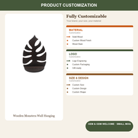 Étagère murale en bois naturel en forme de feuille de Monstera, décoration murale bohème pour plantes, vente en gros personnalisée OEM, étagère murale en forme de feuille de Monstera