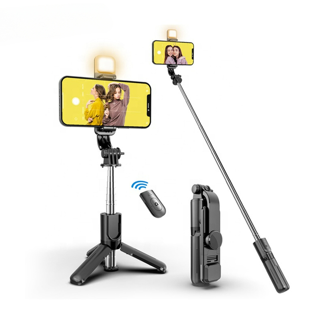 Wholesale Portable 3 in 1 Mini Flexible Selfie Stick Tripod 360 Degree Selfie Stick Handheld Telescopic Fill Light Selfie Stick