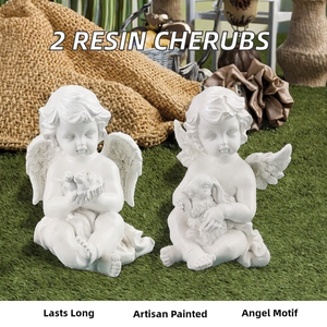 2แพ็ครูปปั้นนางฟ้าสีขาวรูปปั้นเครูบเรซิ่นสำหรับตกแต่งบ้านในร่มและกลางแจ้ง - Product Image 2