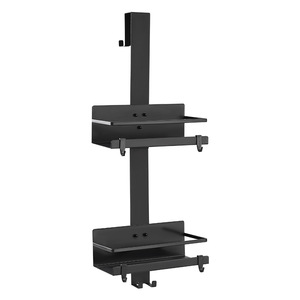 Étagère <span class=keywords><strong>de</strong></span> salle <span class=keywords><strong>de</strong></span> bain suspendue en acier inoxydable noir, style minimaliste moderne, sans perçage, pour rangement <span class=keywords><strong>de</strong></span> toilettes et derrière la porte <span class=keywords><strong>de</strong></span> la salle <span class=keywords><strong>de</strong></span> bain - Product Image 4