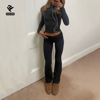 Ensemble de détente pour femmes grandes tailles F5027, pantalon de yoga à revers, haut à manches longues, pantalon évasé, ensemble deux pièces, vêtements pour femmes, pyjamas