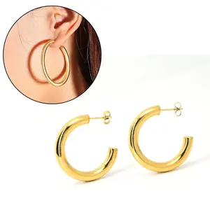 Cross-border European And American Geometric Stainless Steel Hollow Earrings High-end Women's Trend Light Luxury