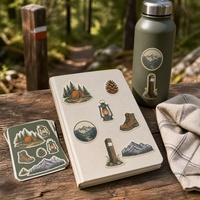 Pack d'autocollants personnalisés sur le thème du camping en forêt pour la décoration de carnets de notes et de bouteilles d'extérieur