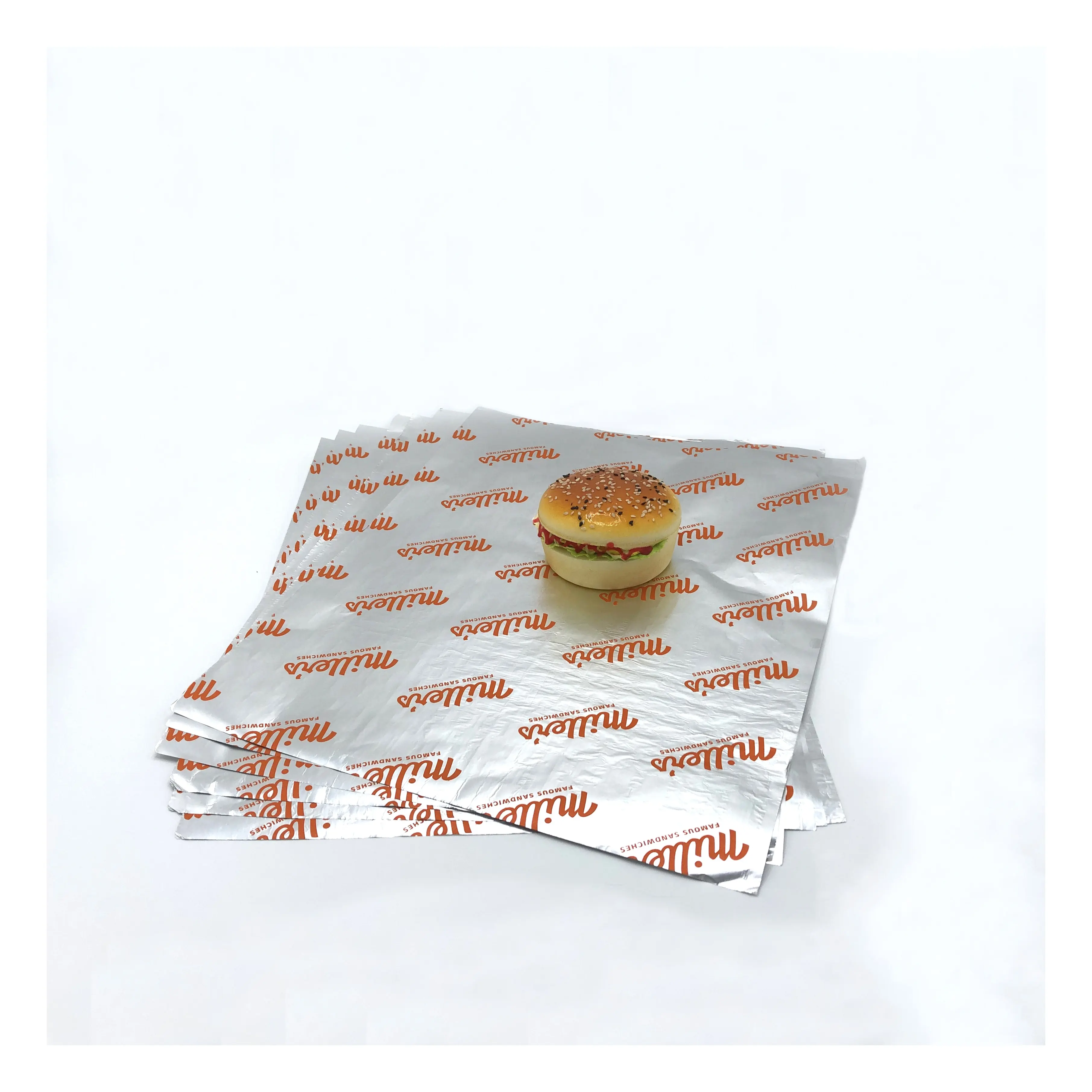 कस्टम रंग खाद्य ग्रेड सैंडविच हैमबर्गर रोटी चांदी एल्यूमीनियम पन्नी लेपित मोम कागज फास्ट फूड के लिए बर्गर सैंडविच लपेटें