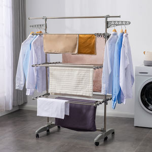 Séchoir à linge pliable à 3 niveaux en acier inoxydable, mobile et multifonctionnel, pour manteaux, linge et vêtements domestiques - Product Image 1