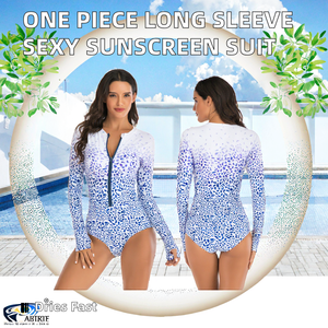 Traje de Baño de Manga Larga Personalizado para Mujer, Bikini con Cierre Frontal, Estampado de Leopardo Degradado, Monokini UPF 50+, Ecológico, de Secado Rápido 2026 - Product Image 2