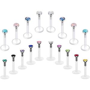 Vente en gros de clous de piercing labret sans filetage 16G en zircon cubique transparent, ornés, pour hélix, flexibles - Product Image 3