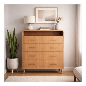 Commode rustique en bois de style mid-century avec 6 tiroirs, armoire de rangement moderne pour chambre à coucher, organisateur de meubles pour la maison - Product Image 1