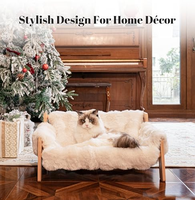 Cama Elevada para Gatos de Interior, Sofá de Madera para Gatos con Funda Extraíble y Lavable, Silla Elevada Tipo Lounge para Gatitos