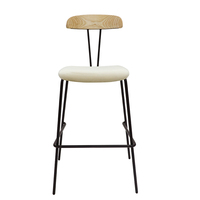 Tabouret de bar nordique avec dossier en bois massif, assise rembourrée douce, structure en métal, chaise haute pour la maison, restaurant, café, hôtel