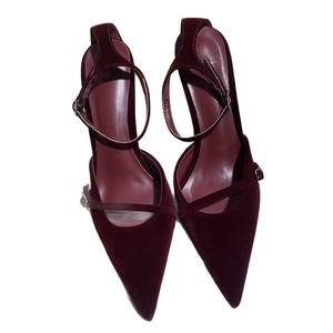 2025 New Arrival Quites Women's Summer <b>Pumps</b> Waterproof <b>Wine</b> Red Suede Pointy High Heels Fine Buckle Sexy Thin Heel - Product Image 1