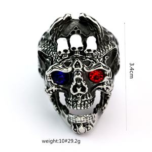 Retro Stainless Steel Men's <b>Skull</b> <b>Ring</b> With Red And Blue Gemstones Punk Style Jewelry Gift - Product Image 5