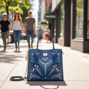 Sac à main en cuir bleu pour femme Fana Kalea avec broderie, fermeture ouverte, usage quotidien décontracté, forme carrée, bandoulière - Product Image 2