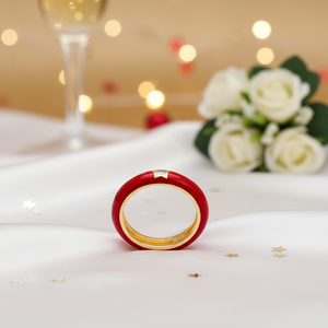 Anillo de Plata de Ley 925 para Mujer, Diseño de Estrella Minimalista, Bañado en Rodio con Esmalte Rojo, Hecho a Mano en Turquía, para Bodas y Fiestas - Product Image 3