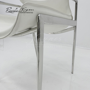 Silla de Comedor Personalizable Keynes de Cuero Sintético Blanco con Estructura de Acero Inoxidable, Venta al Por Mayor para Uso Comercial - Product Image 6
