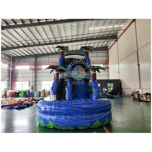 Tobogán Acuático Inflable de una Sola Vía con Diseño de Palmera Tropical, Tobogán Acuático Inflable Azul con Piscina, Alquiler Comercial para Fiestas de <span class=keywords><strong>Verano</strong></span> - Product Image 4
