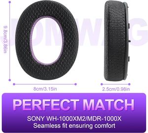Coussinets d'oreille de remplacement en maille respirante Jomwag, mousse à mémoire de forme, simili cuir pour WH-1000XM2/MDR-1000X - Coussinets d'oreille confortables noir/violet - Product Image 4