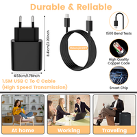 Chargeur rapide USB-C 25W PD 3.0 avec adaptateur secteur EU/UK et câble Type-C vers Type-C pour iPhone 15 et ordinateur portable, protection OTP