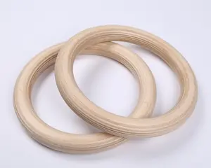 Gymnastic Equipment Birch Wood Gym Rings Birch Wooden Fitness Training Gymnastic Rings Wood With Adjustable Straps