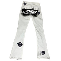 DiZNEW Denim Jeans pour homme, coupe super skinny, effet torch stack, denim de haute qualité, personnalisés, bas évasés, effet vieilli, cirés, délavés à l'acide, ourlet brut