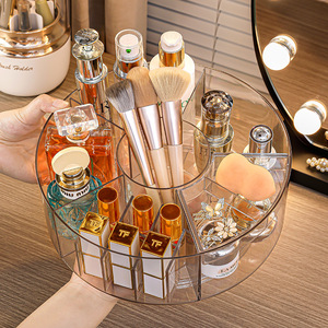 Organizzatore di trucco rotante trasparente giradischi Lazy Susan per il bancone del bagno che filano il supporto cosmetico con 5 divisori - Product Image 3