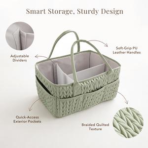 Cesta de Almacenamiento para Pañales con Textura de Espiga de Trigo, de Tela de Poliéster, con Asa de PU, para Guardería y Viajes - Product Image 3