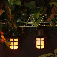 Ensemble de 10 guirlandes de lanterne à flamme scintillante solaire étanche pour l'extérieur vintage noir IP65 décoration de jardin en plastique