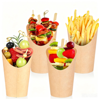 Gobelets en papier kraft jetables pour frites, charcuterie, fruits, collations, supports coniques en papier pour la restauration