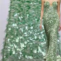Tissu en tulle 3D moelleux à paillettes, irisé, à franges rondes, brodé, pour robe de fée, robe de scène, motifs floraux et artisanat DIY