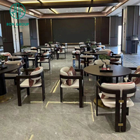 Ensemble de meubles Ron Group, table et chaises modernes, rondes, en marbre, avec cadre en bois et revêtement en cuir, pour café et restaurant