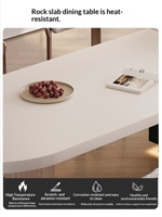 Ensemble îlot de cuisine et table à manger incurvée en pierre frittée style français, noir et blanc, rétractable pour salle à manger et salon