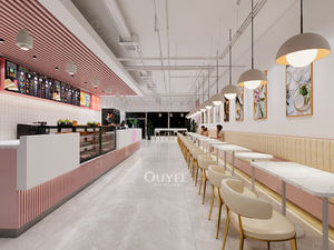 ตู้ไม้ด้านหน้าร้านชานมร้านกาแฟดีไซน์เคาน์เตอร์คาเฟ่บาร์สีชมพูของตกแต่งร้านกาแฟ - Product Image 5