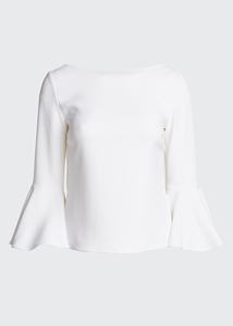 Alta moda Boat collo svasato maniche lunghe Plain crêpe top <span class=keywords><strong>camicetta</strong></span> da donna - Product Image 5