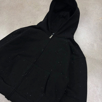 Ensemble Survêtement Deux Pièces Haut de Gamme pour Fabricants : Sweats à Capuche Zippés Oversize Noirs Brodés et Joggers Strass