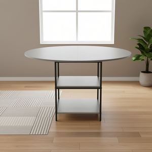 Tavolo da pranzo rotondo da 47 pollici con piano in legno grigio e base in metallo, design moderno e minimalista per 4-6 persone, mobili per la casa - Product Image 2