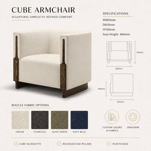 Fauteuil de détente en lin de qualité supérieure avec accents en bois cerisé, fauteuil moderne pour salon, fauteuil design contemporain. - Product Image 5