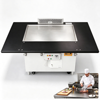 Table de Teppanyaki Électrique de Luxe Noire à 7 Places avec Évacuation des Fumées par Aspiration pour Hôtels et Restaurants