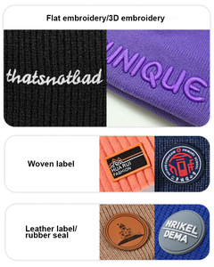 Customized Beanie <b>Cap</b> <b>Winter</b> Thick Solid Color Warm Knitted Hat with High-end Leather Label - Product Image 6