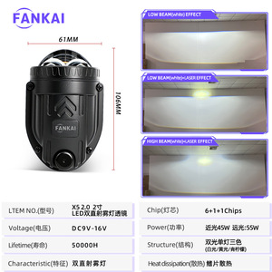 2.0 Inch Led Dual Beam <b>Projector</b> Lens 6000K 55W 12V For Car Fog <b>Light</b> Retrofit Upgrade Universal Fit - Product Image 3
