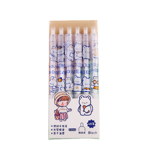 Dibujos animados paquete de 6 en caja Ins lindo negro retráctil estudiante estudio suministros agua Navidad Gel bolígrafos - Product Image 5