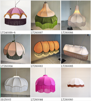 Lampes suspendues pour restaurant LT240086-1, style français, en tissu avec pompons, en cuivre, abat-jour en tissu pour intérieur avec pompons