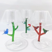 Bougeoir ovale en verre borosilicaté sur le thème des fleurs et des oiseaux avec abat-jour transparent pour la décoration intérieure à Noël et à Pâques