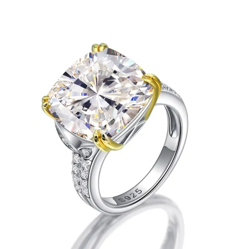 925 Sterling Zilver 10 Karaat Hoge Carbon Diamanten Ring Voor Vrouwen Europa En Amerika Eenvoudig Vet Vierkant 14*14Mm Fijne Sieraden